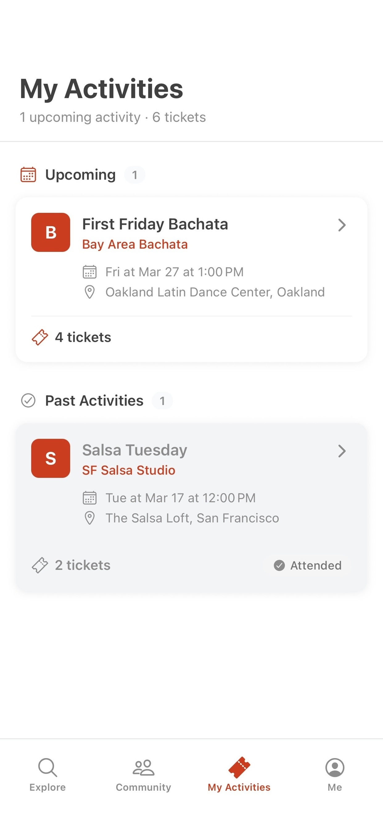 My tickets view
